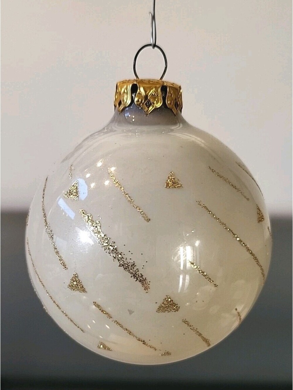 Vintage Mercury Glass Christmas Ornament Round Ball Gold Ivory Hand Painted B1